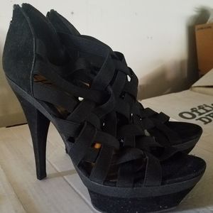 Black strappy high heels